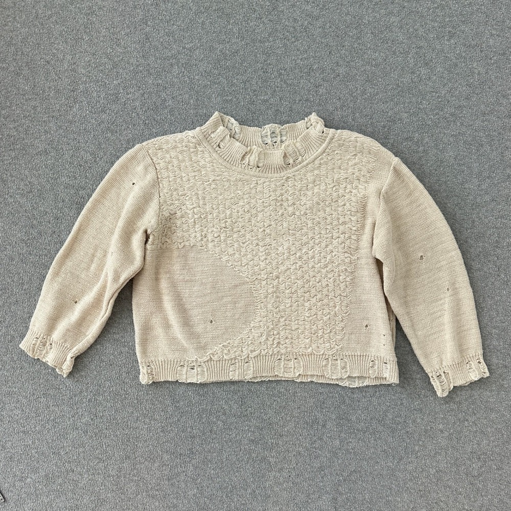 Ioanna Kourbela Basics Cropped Sweater M Cream Cotton Linen Distressed Grunge